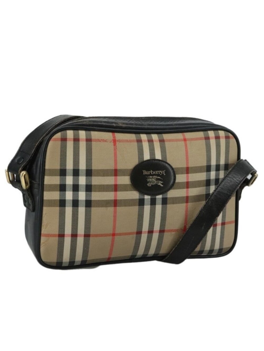 Authentic Burberrys Nova Check Shoulder Bag Canvas Beige